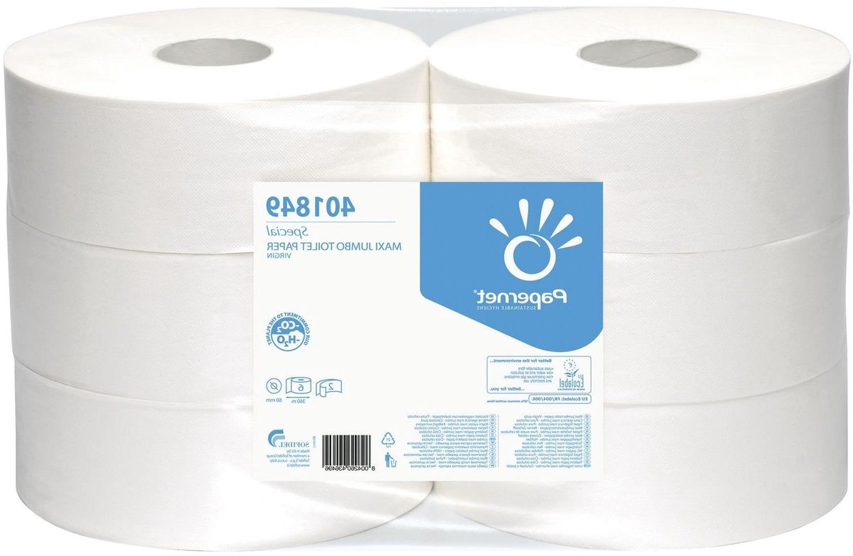 Toiletpapier Maxi Jumbo - Papierrollen Toiletrollen - Badkamer Hygiëne - Zuivere Cellulose - 6 stuks - Wit