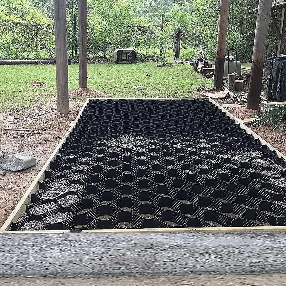 Grindstabilisator Rooster - Wegverharding Stabilisator - Terrassen Aanleggen - Polyethyleen Materiaal - 6m x 6m - Zwart