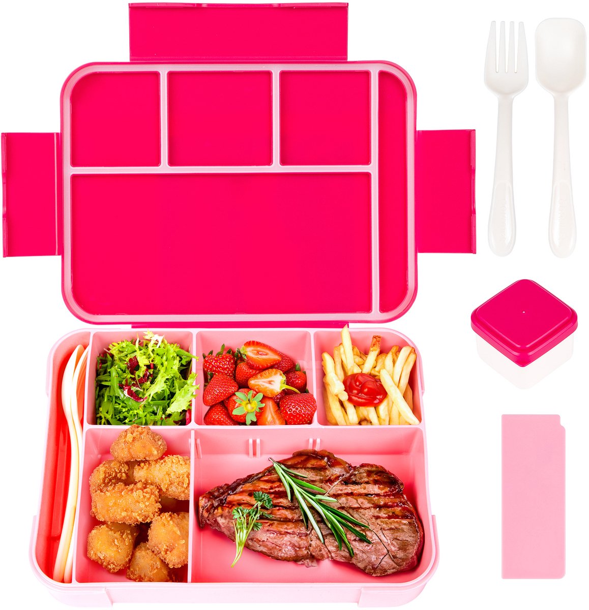 Sanorum Bento Lunchdoos voor Gezinnen: 6 Vakken Lunchcontainers voor Volwassenen, Kinderen en Peuters inclusief Sauscontainers - Veilig voor Magnetron, Vaatwasser en Vrieskast | BPA-vrij
