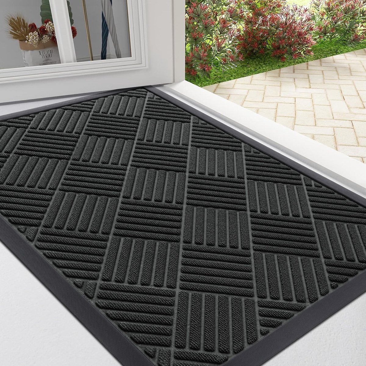 Homaxy - Deurmat - Binnen- en buitengebruik natuurlijke rubberen deurmat - Anti-slip en vuilafstotend -zwart - 58.5x89cm
