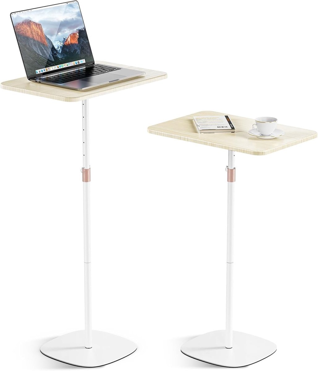 Laptoptafel - Wit - In hoogte verstelbare draagbare bijzettafel - Hout en metaal - Voor thuis, kantoor en school