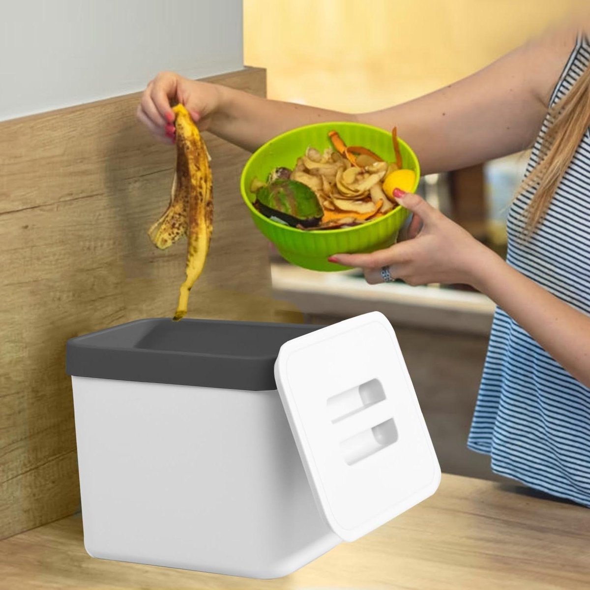 Keuken Compostbak - Afvalbak Aanrecht - Composteren Thuis - Met Uitneembare Zeef - 1.8 Gallon - Wit