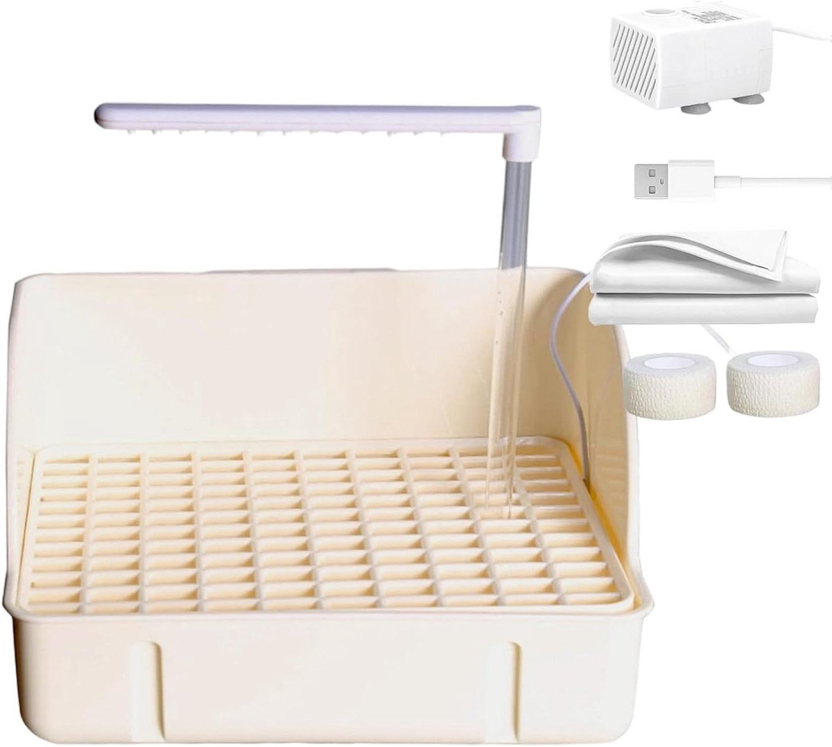 Vogel Douche - Vogelbad Automatisch - Vogel Verzorging - Laagdruk Pompsysteem - 29 x 28 x 22 cm - Wit