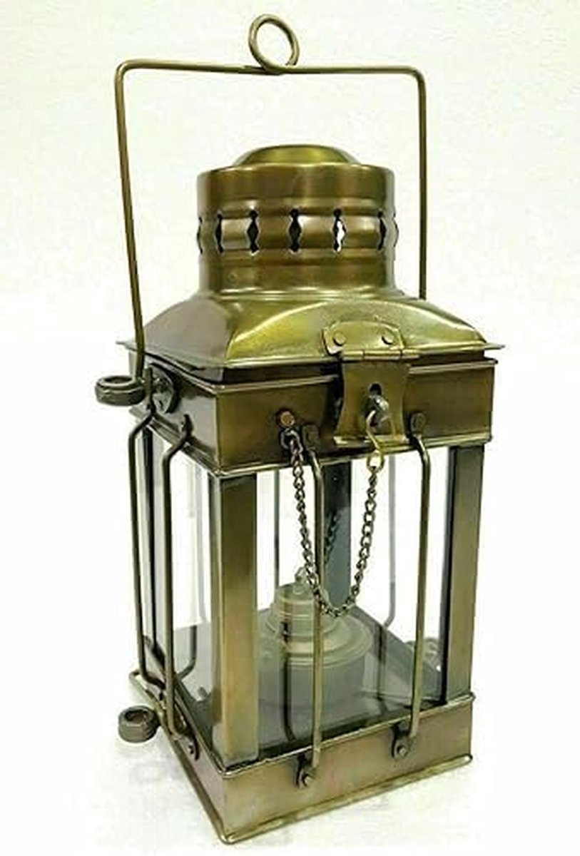 Messing Lantaarn Lamp - Olie Nautische Maritieme - Sfeer Verlichting - Goede Kwaliteit Messing - 10 inch - Bruin