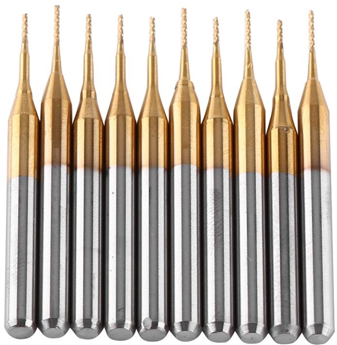 10 Stuks Coated Tungsten Carbide Freesbits voor Graveren en Snijden van Circuitborden, Kunststoffen en Metalen - 3.175mm X 0.6mm