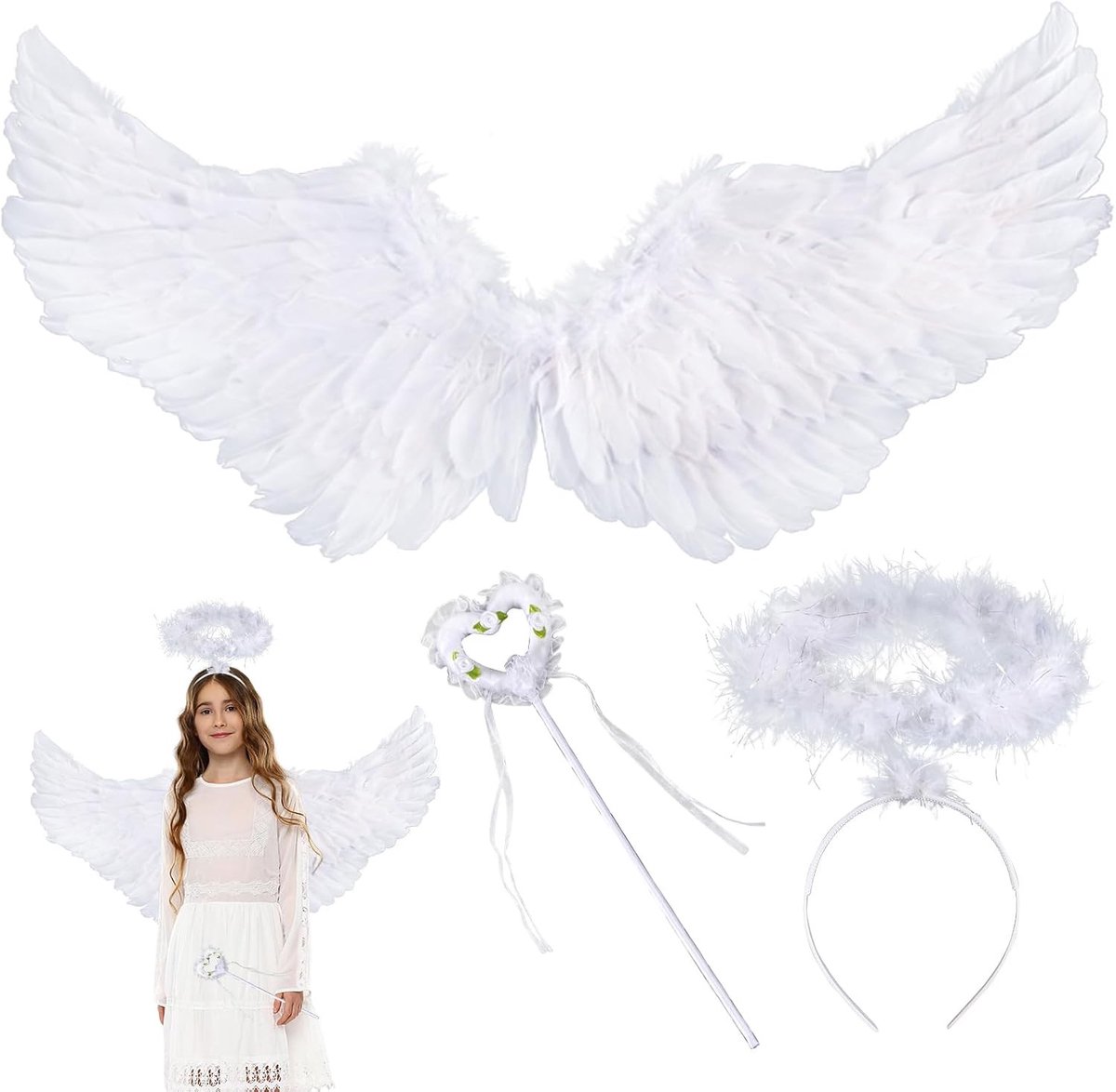 Witte Engelenvleugels van 60 cm voor Kinderen en Volwassenen, Perfect voor Halloween, Carnaval en Cosplay Feesten