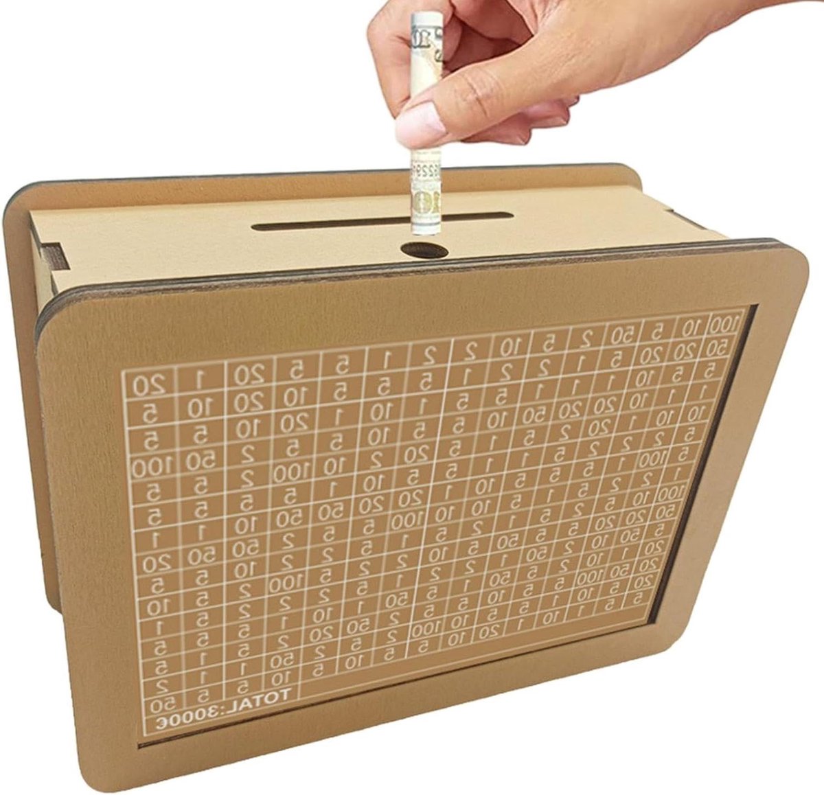 Houten Spaardoos - Geld Opbergdoos Spaarbank - Geld Leren Besparen - Met Doelnummers - 21 x 13.2 x 2.3 cm