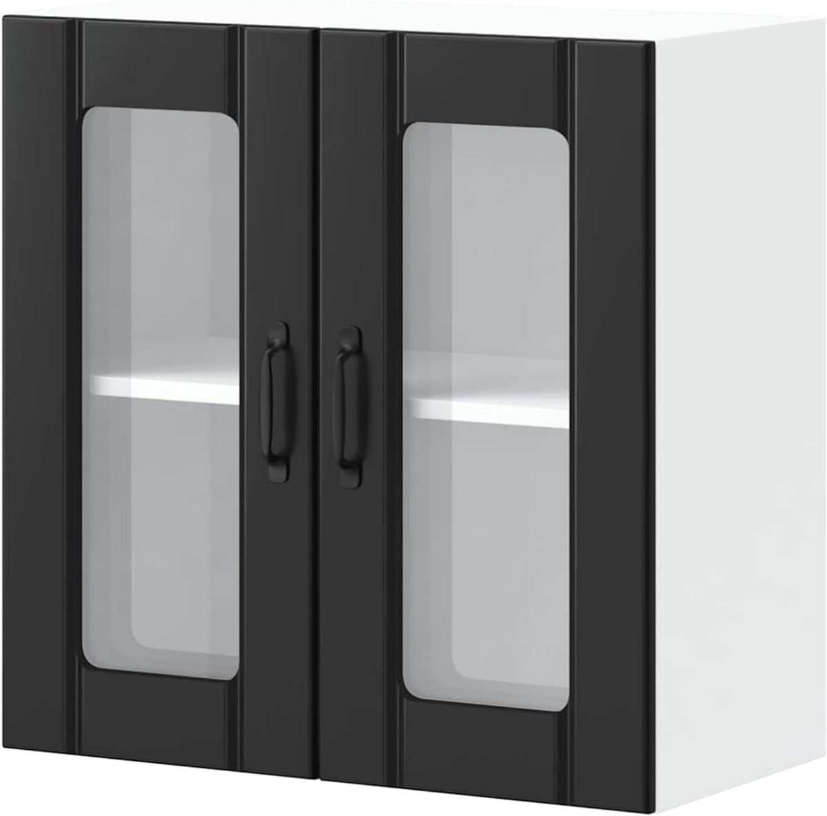 Keukenkast met deur - Wandkast keuken - Keuken opbergen - Glazen deur - 60x31x60 cm - Zwart