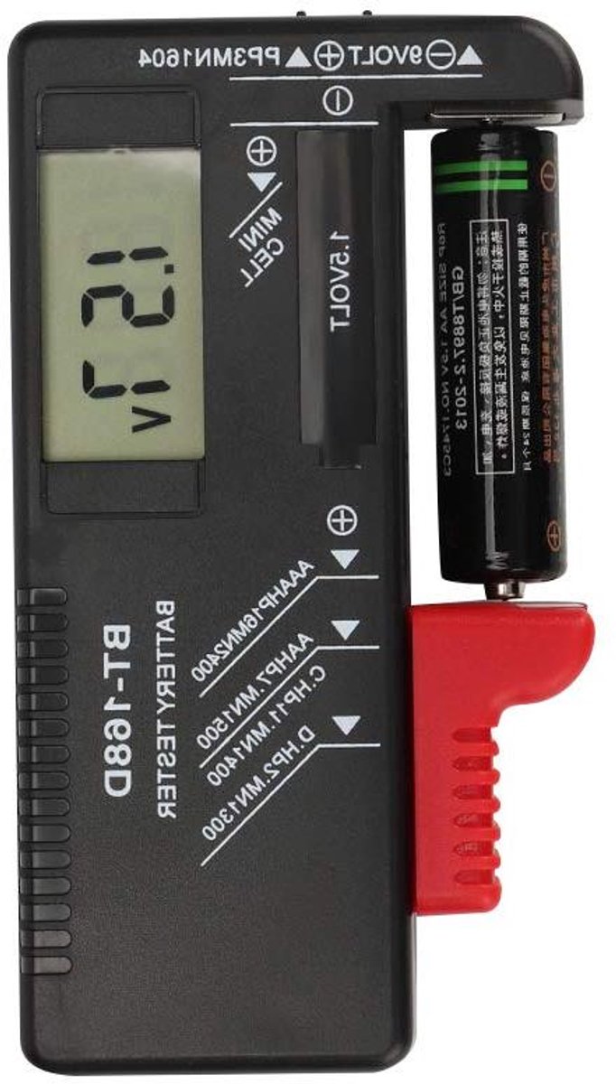 Batterij Tester - Spanning Meter - Huishoudelijk Gebruik - LCD Scherm - 15V 9V Batterijen - Zwart