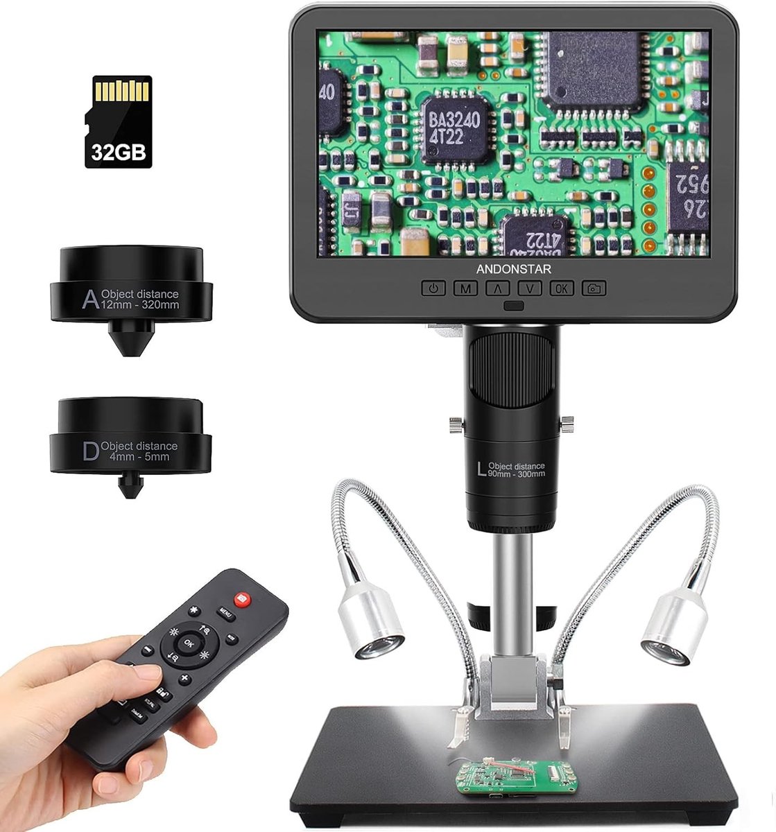 Handmicroscoop - Zwart - 7 inch HDMI - Digitale Microscoop met 3 Lenzen en 2160P UHD Video - Voor Volwassenen en Kinderen