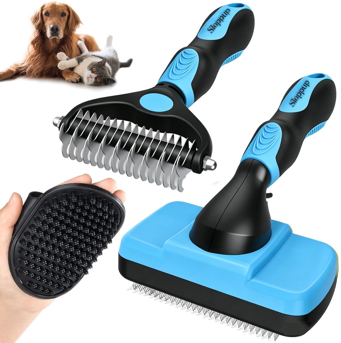 Hondenborstel Kattenborstel – Professionele Zelfreinigende Huisdierenborstel – Voor Lang- en Kortharige Honden – Massage- en Vachtverzorgingsborstel voor Katten en Honden (3 Stuks)