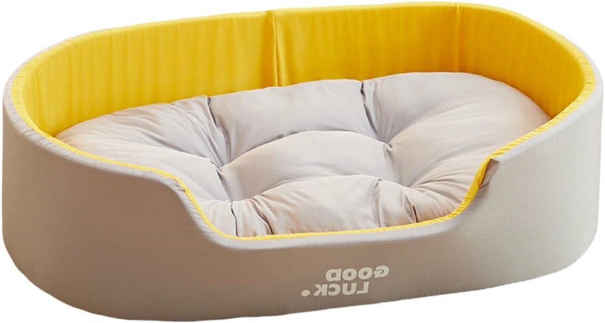 Hondenbed met Zijkanten - Huisdiernest Kattenkussen - Comfortabel Slapen - Dubbelzijdig Omkeerbaar - 50 x 35 x 35 cm - Grijsgeel