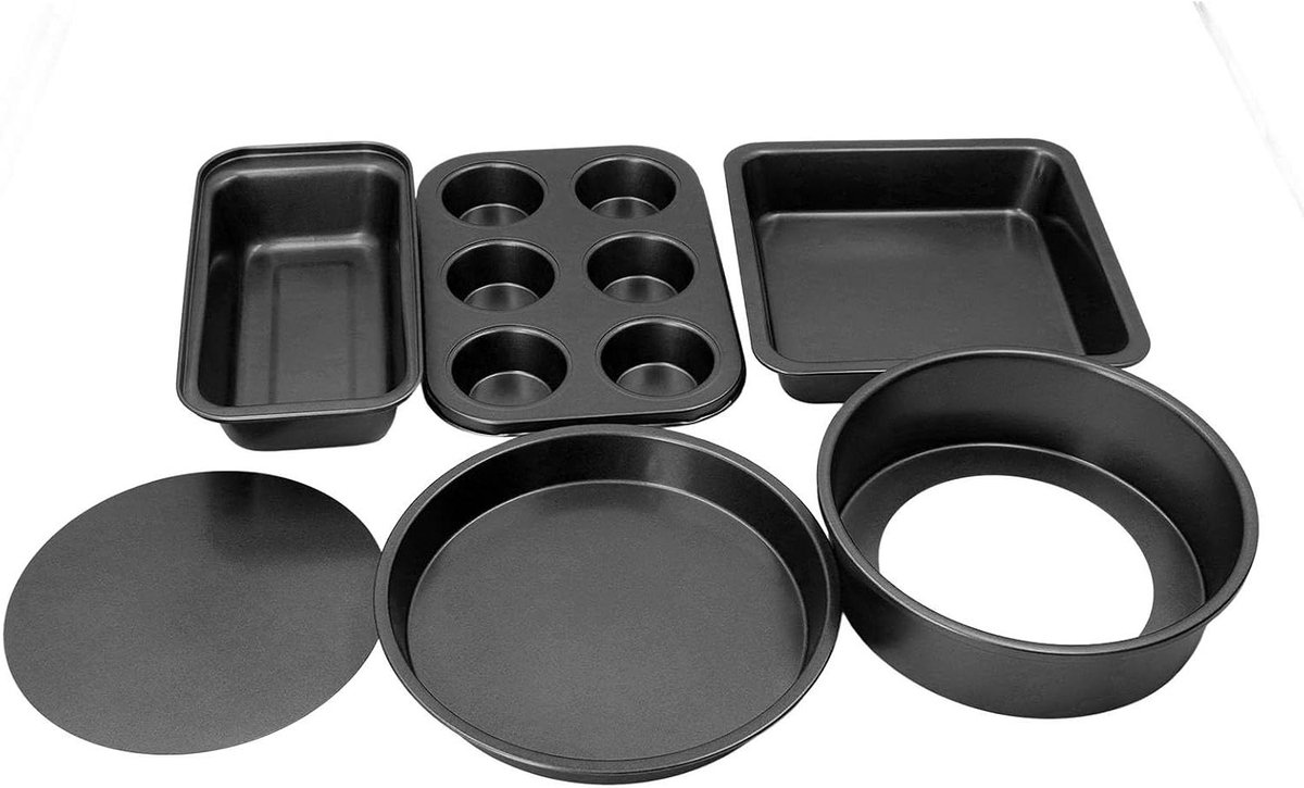 Bakvorm Set - Bakblik Set - Bakken in Oven - Losse Bodem - 6 Delig - Zwart