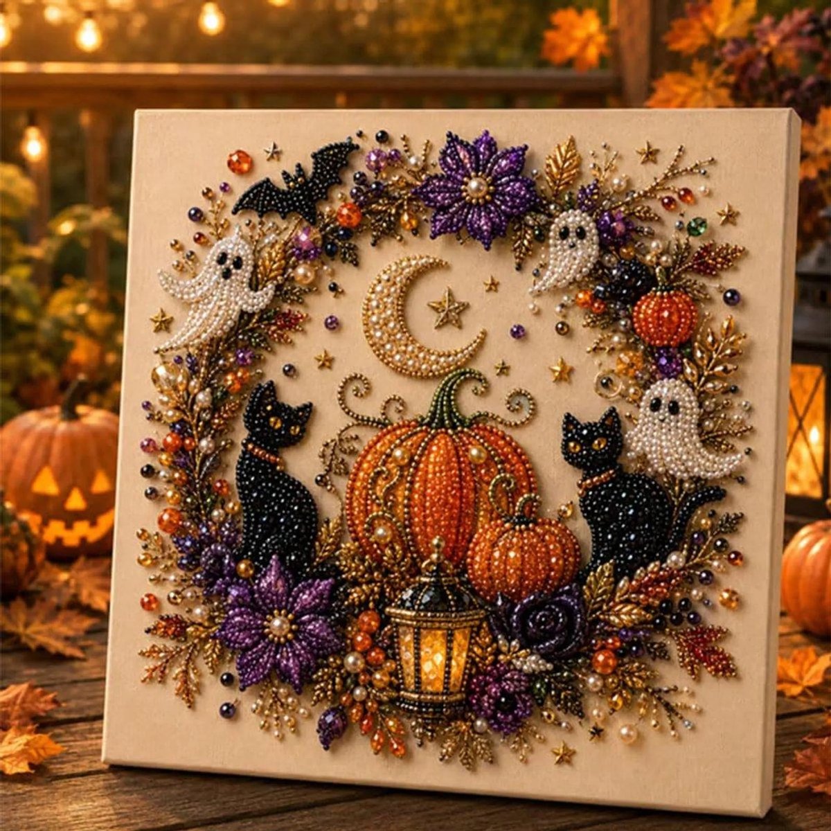 Casalora® Halloween Parel Diamond Painting – DIY 3D Spook Kunstwerk – Ronde Halloween Decoratie op Canvas – Creatieve Hobby voor Volwassenen – Halloween Wanddecoratie – 20 × 20 cm