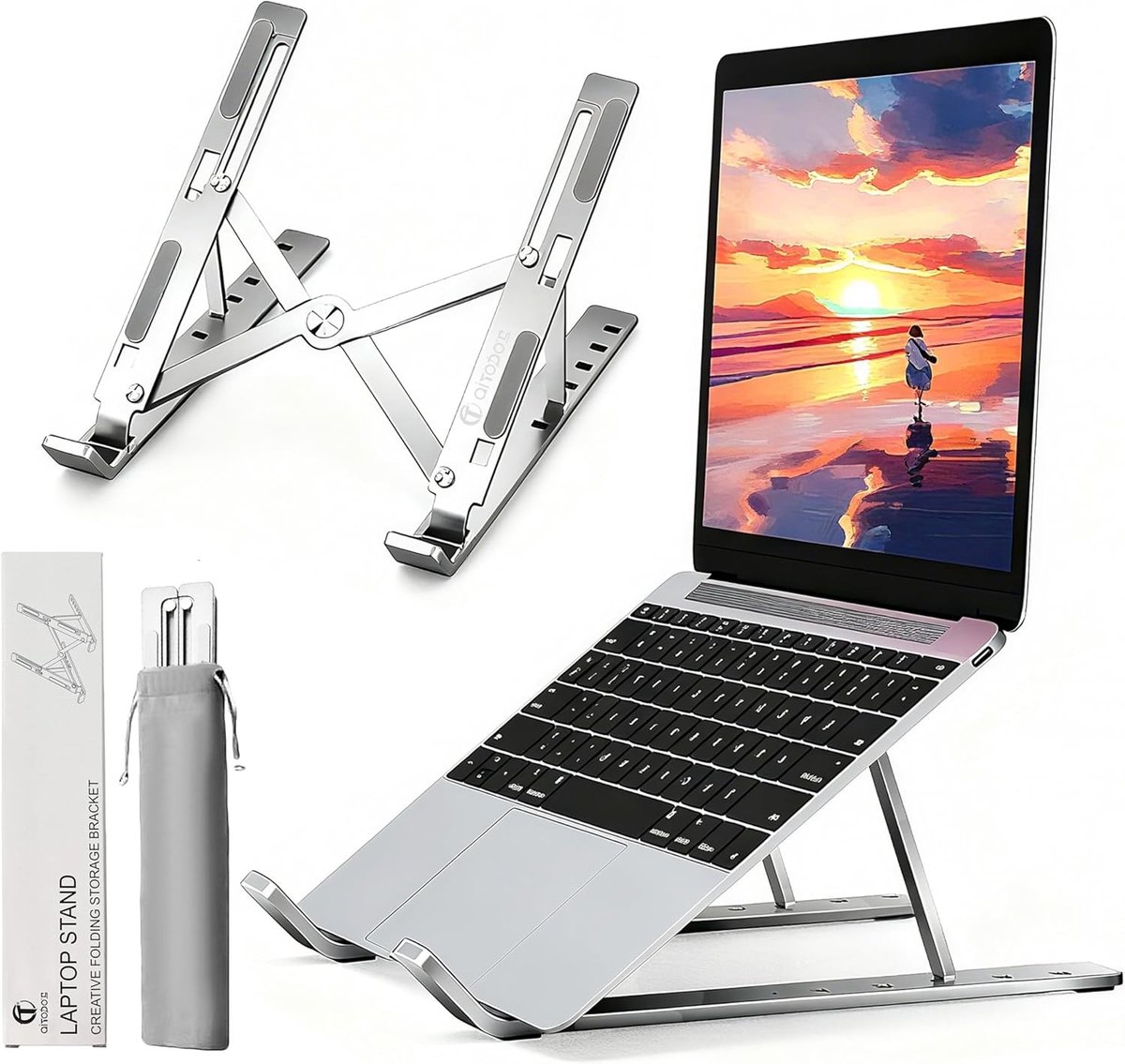 Laptoptafel - Zilver - Verstelbaar 6 Hoeken - Aluminium Laptopstandaard - Voor 10-16 inch Laptops