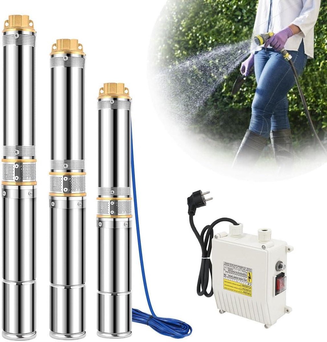 Diepbronpomp - Buispomp Dompelpomp - Watervoorziening Tuin - Roestvrijstalen Behuizing - 4000 l/u 34 m - Zilver