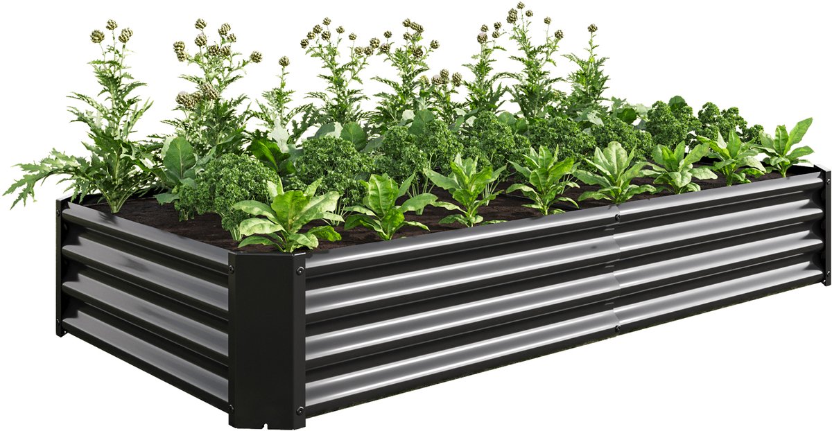 Metalen Moestuinbak - Verhoogde Plantenbak - Kweekbak Staal - Zonder Bodem - Weerbestendig - Gevouwen Randen - Tuin - 180x90x30 cm - Antraciet