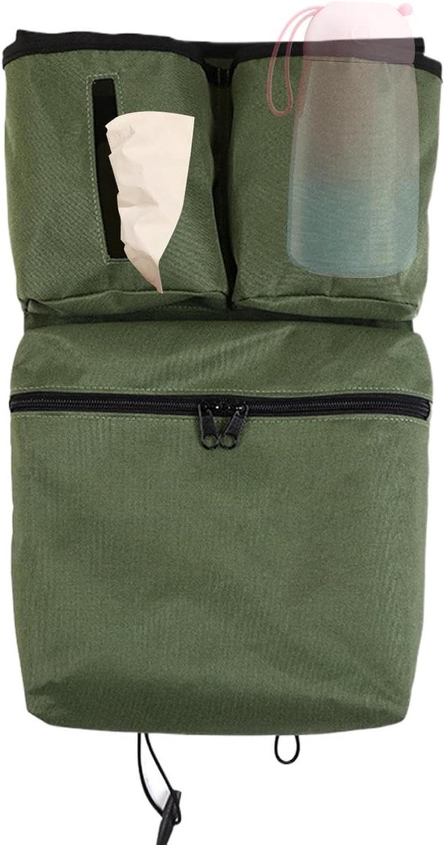 Kinderwagen Organizer - Baby tas kinderwagen - Baby spullen meenemen - Veel opbergvakken - 40 x 24 cm - Legergroen
