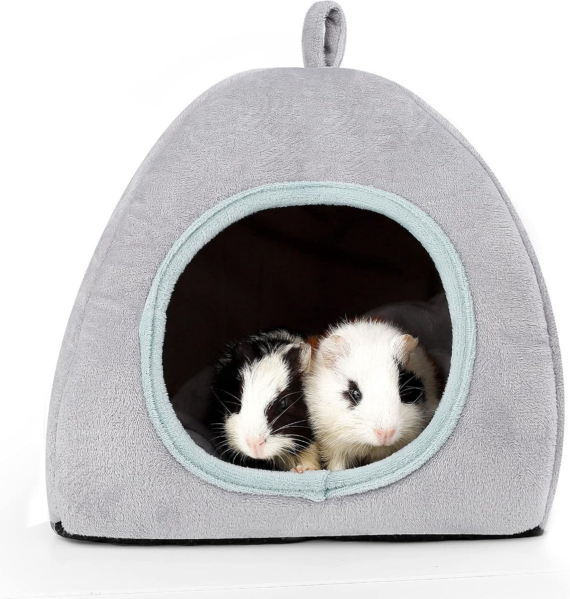 Konijnenhuis - Grijs en Lichtblauw - 28 x 26 x 25 cm - Katoenen Tentvormig Bed voor Kleine Huisdieren