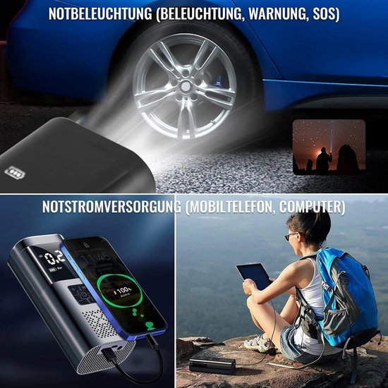 Namajunas - Elektrische luchtpomp - oplaadbare draagbare luchtpomp voor luchtbedden - met 6000 mAh accu - 150 PSI elektrische luchtcompressor - mini-compressor - met LCD-scherm - met noodverlichting van Namajunas — afbeelding 3