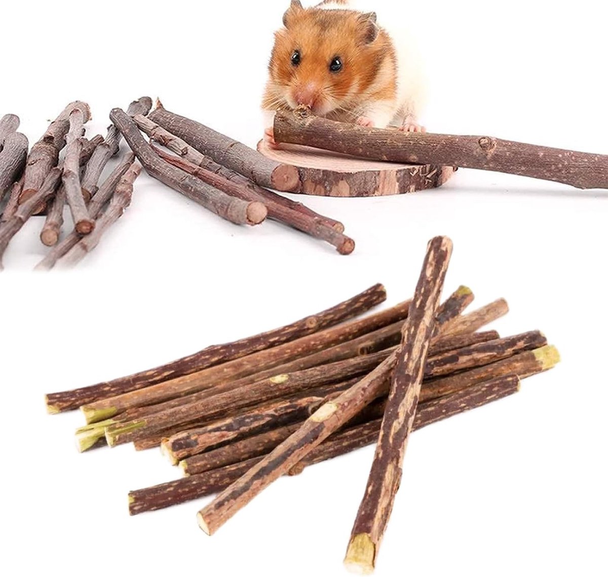 Konijnenhuis - Kauwsticks Appel - 200g - Natuurlijke Appeltakken Kauwspeelgoed - Voor Kleine Huisdieren