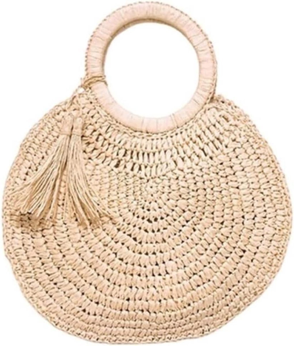 Rieten Draagtas - Geweven Tas Strandtas - Zomerse Mode - Decoratief Kunstwerk - 35x10x27 cm - Beige