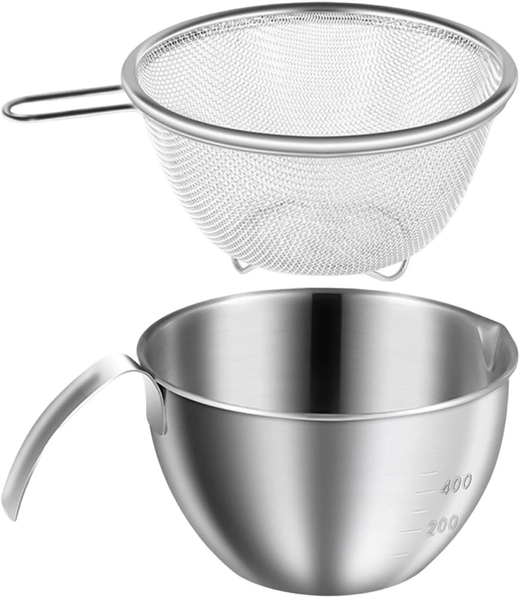 Mengkom met Zeef - Keuken Kom Afgietmandje - Maaltijdbereiding - Geïntegreerd Vergietontwerp - 400 ml - Zilver