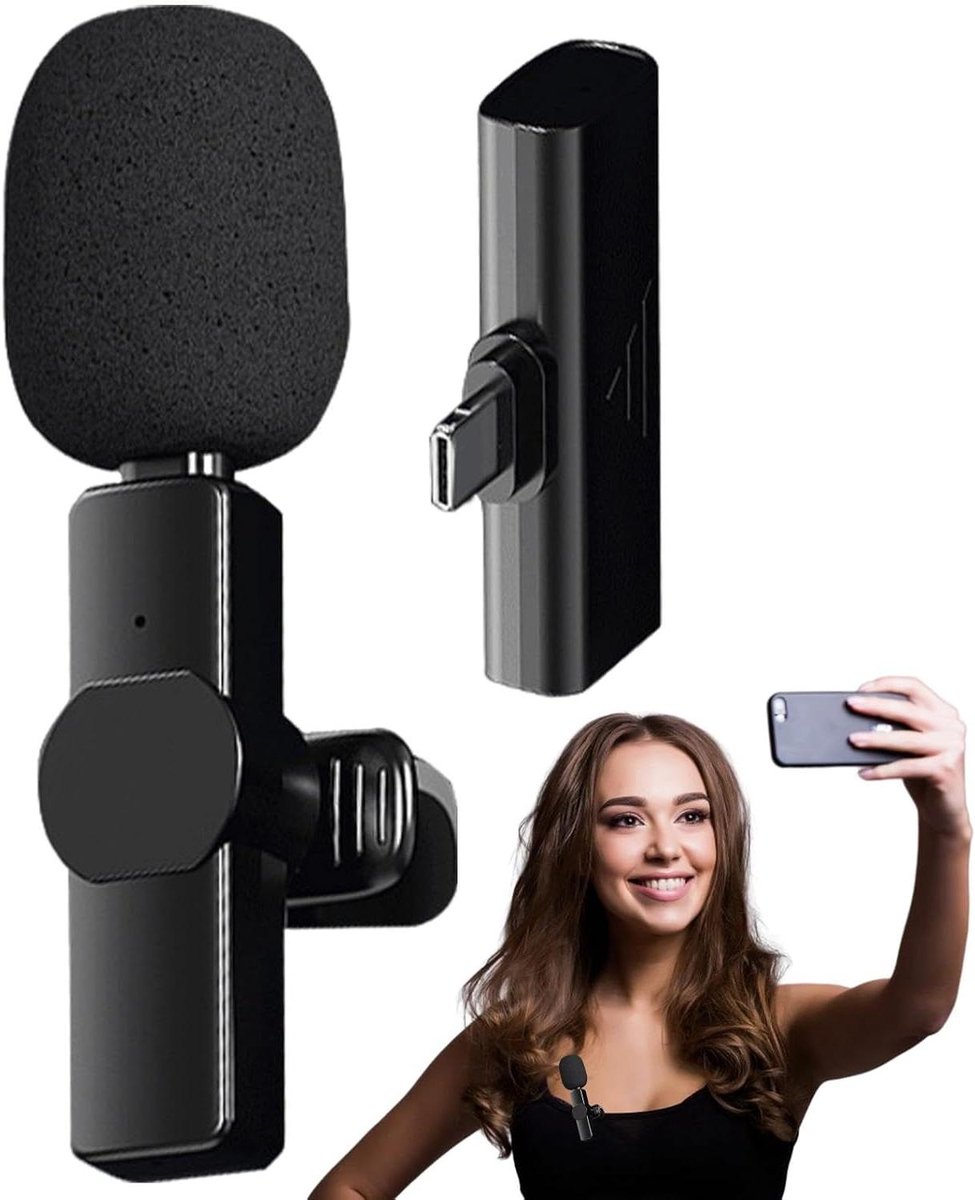 Draadloze Lavalier Microfoon - Draagbare Clip-on Microfoon - Content Creatie - Ultra Lage Latentie - 20 Meter Bereik - Zwart