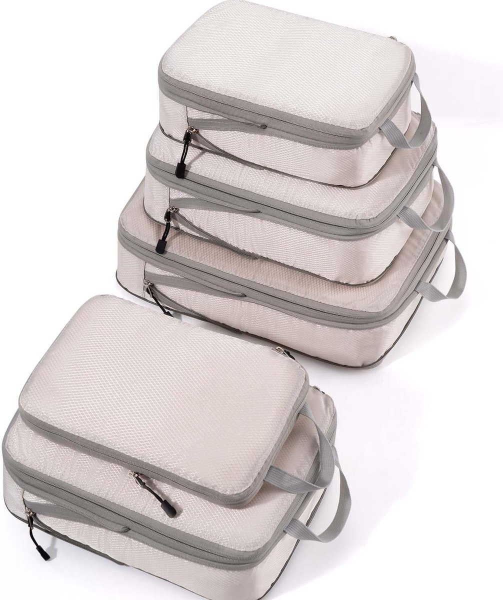 Compressiezakken voor Koffers - Uitbreidbare Inpak Cubes, Lichtgewicht Reisorganizer, 5 Stuks Beige