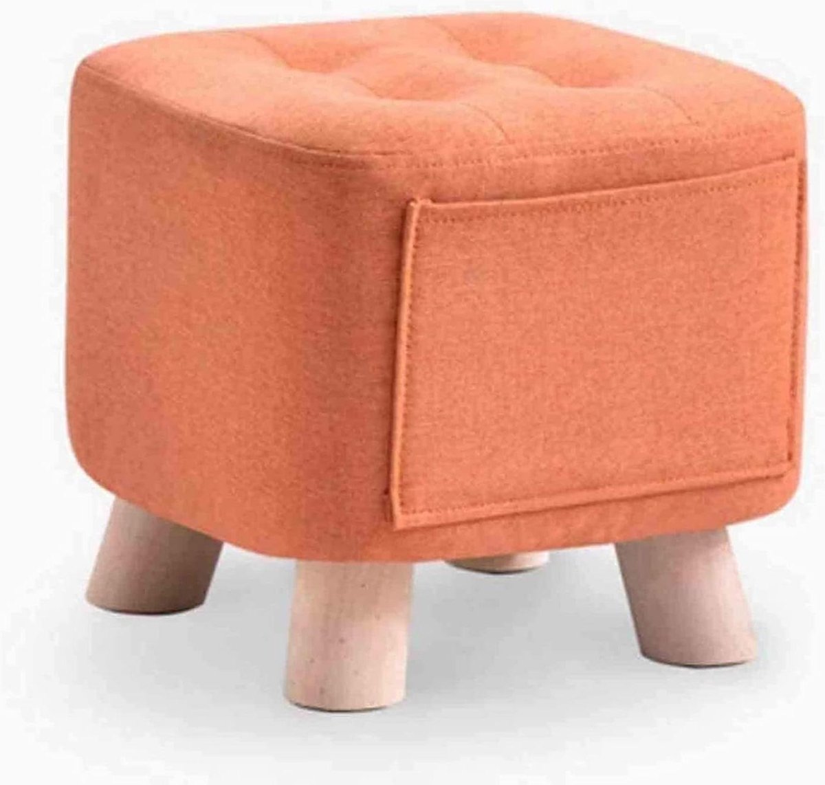 Voetbank Vierkant - Voetenbank Kruk - Ontspannen Zitten - Met Opbergvak - 28x28x28cm - Oranje