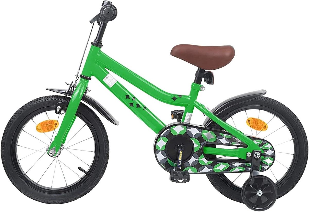 Kinderfiets 14 Inch Klassieke Fiets Stadsfiets Leren Fietsen Verstelbaar Stuur en Zadel 14 inch Groen