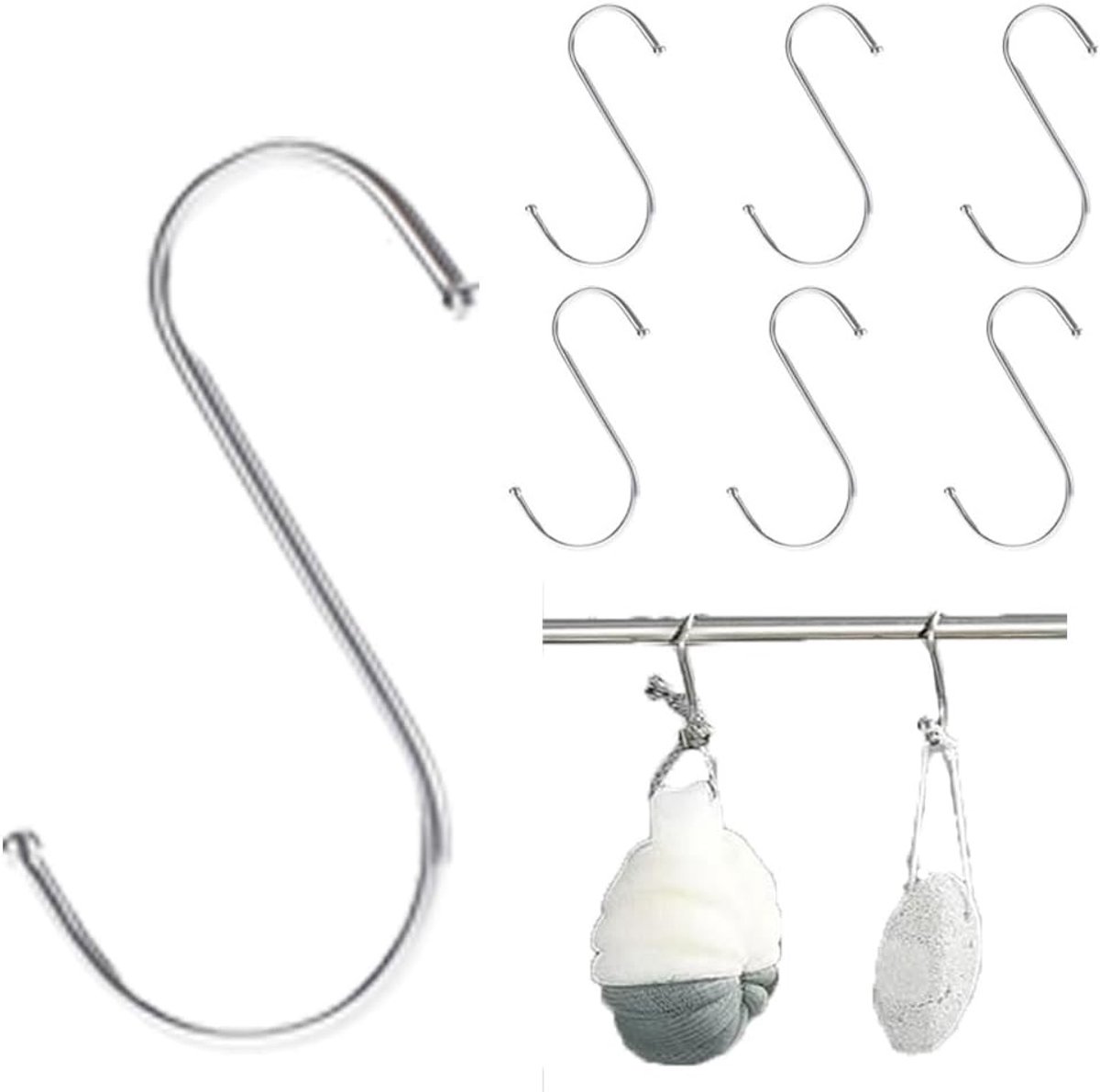 Set van 6 RVS S-haken voor Binnen en Buiten - 100mm Zilver