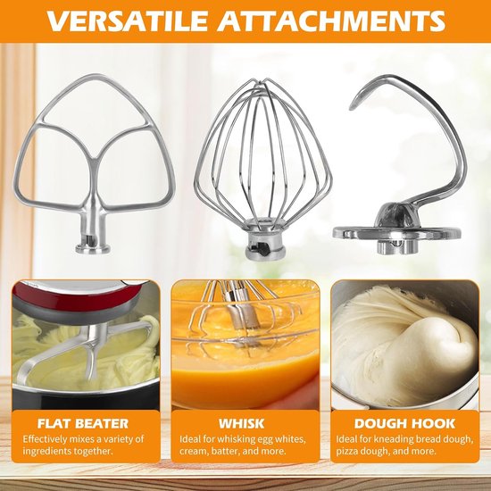 Keukenmachine Accessoires - Bakset Mixers - Bakken en Mixen - 3-delige Set - 4.5-5 Liter - Roestvrij staal — afbeelding 2