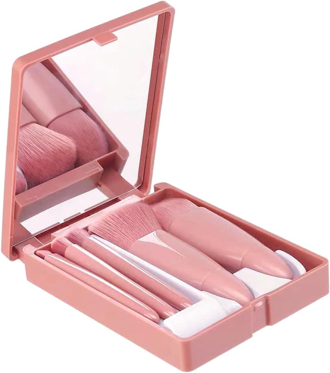 SnelShoppen - Schattige Reisgrootte Mini Make-up Borstels - Zachte Draagbare Set voor Vrouwen & Meisjes - Perfect voor Reizen, Feestjes en Dagelijks G