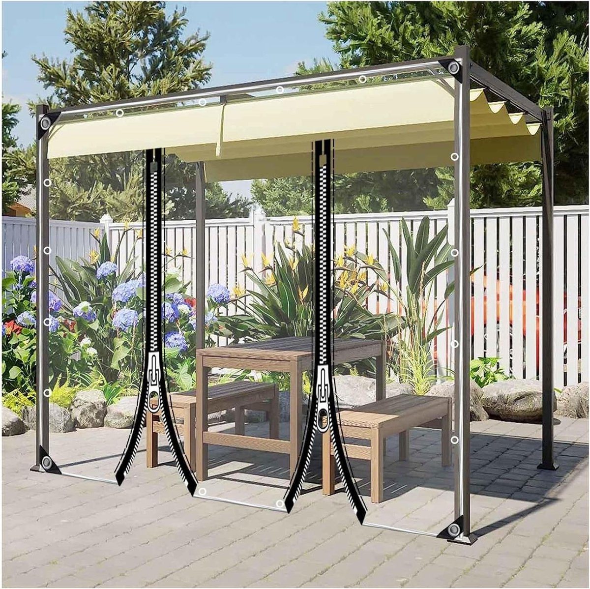 Zeildoek Gordijn - Transparant PVC - Buiten Beschermen - Met Ritsdeur - 3.5x2.3m - Helder