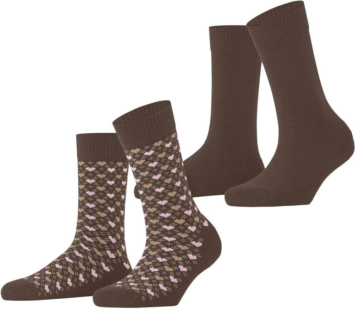 Esprit Wool Hearts 2 Pack gedessineerd katoen multipack sokken dames bruin - maat 35-38
