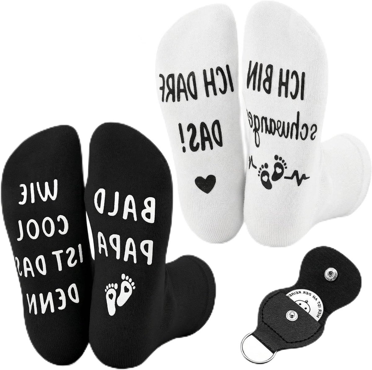 Cadeauset Nieuwe Ouders - Beslissingsmunt Sokken - Zwangerschap Vieren - Met Opbergtas - Eén Maat - Wit Zwart