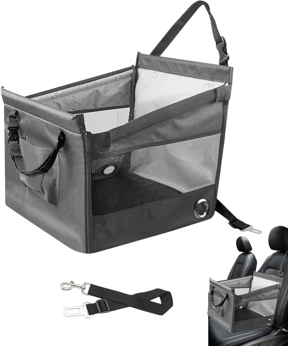 Honden autostoel - Reisbed hond - Veilig reizen - Ademend gaas - 48x46x45cm - Grijs