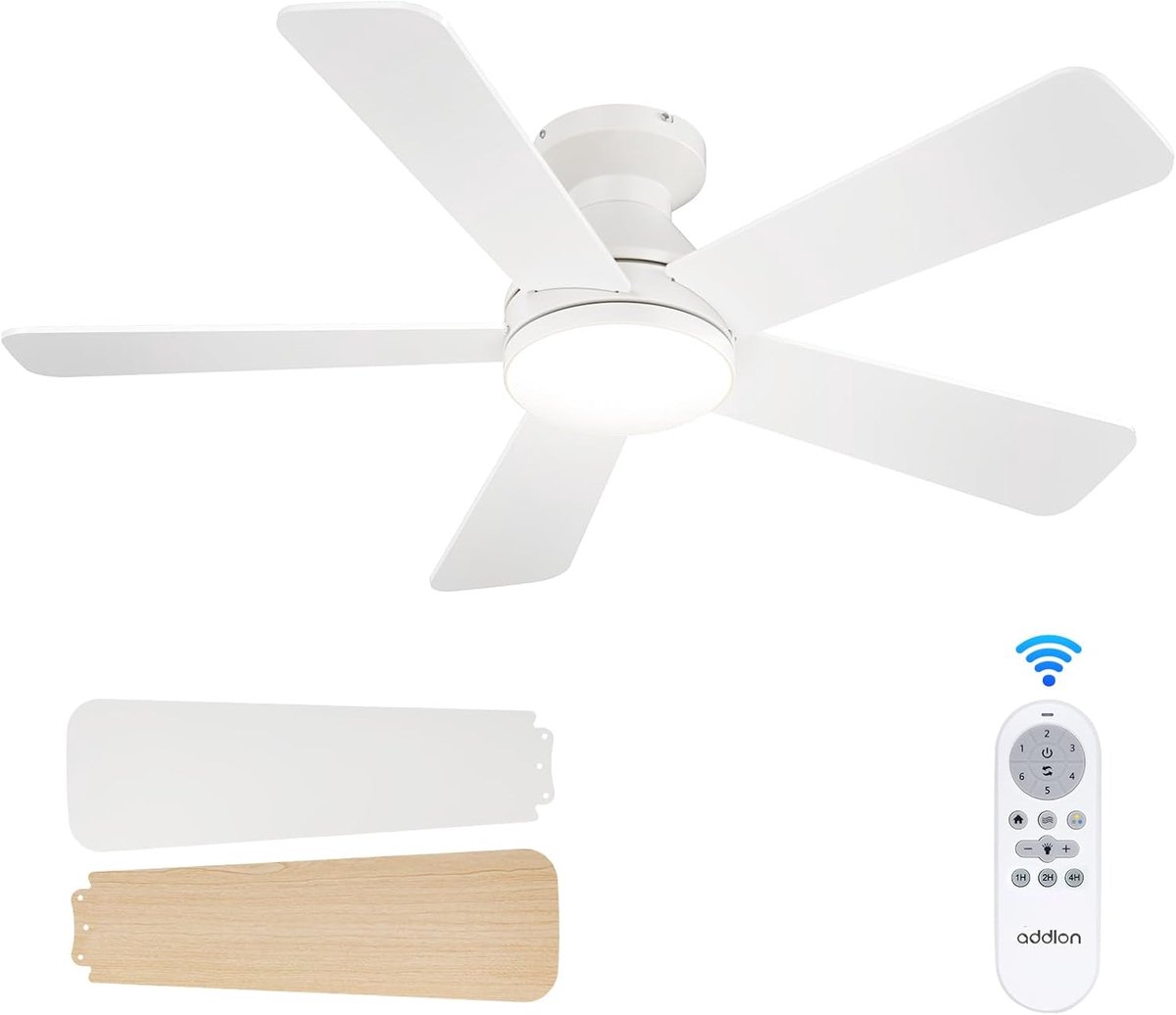 Plafondventilator 5 blad Ø132cm wit - stille ventilator – top kwaliteit - energie zuinig – met remote - ventilator voor laag plafond - 6 snelheden – beste alternatief voor airco - zomer en winter stand – witte ventilator