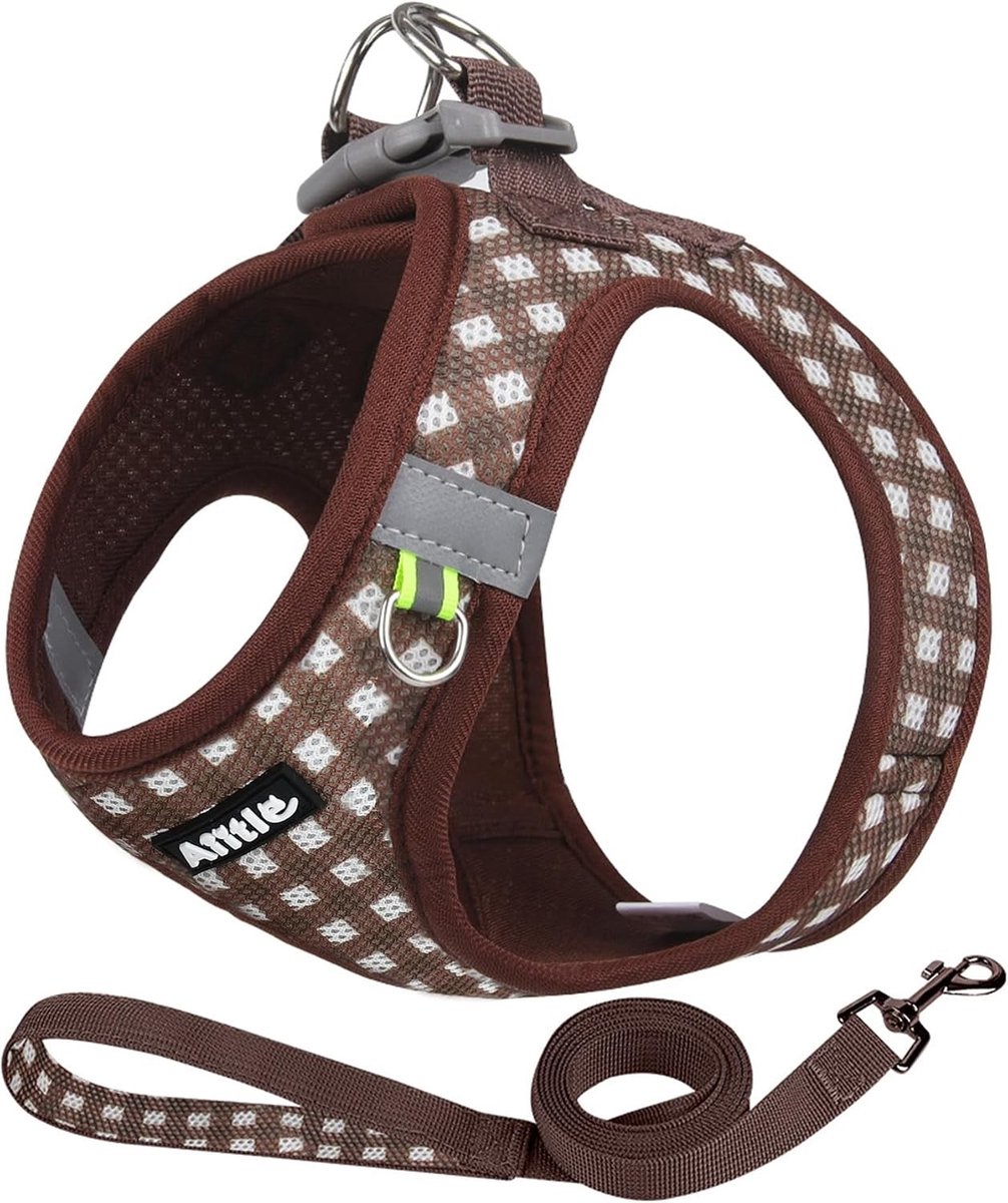 Kattenharnas - Chocolate - XXS - Ademend Mesh Harnas met Reflecterende Strepen - Voor Puppy's en Kleine Katten