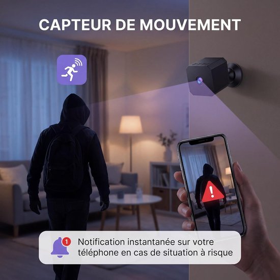 Draadloze WiFi 1080P Mini Binnen Bewakingscamera - Nacht & Beweging - Externe Toegang - Continue Opname - voor Thuis/Baby/Dier — afbeelding 3