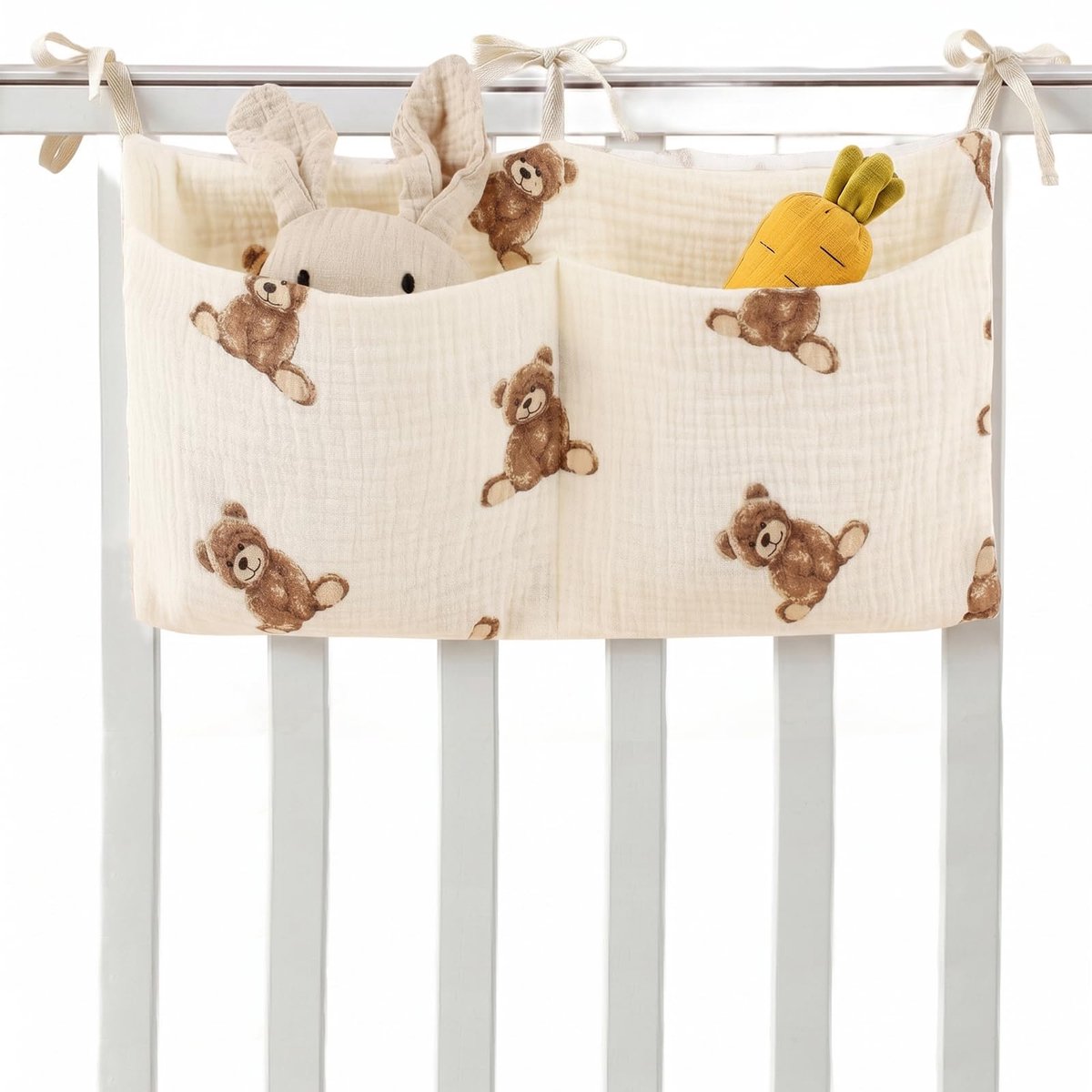 Namajunas - Opbergzak - Teddybeer patroon - 39x20cm - Handgemaakt - Opberg zakken - Speelgoedzak - Boxzak Organiser - Babykamer accessoire - Bedside Pocket - voor Ledikant, Peuterbed & Kinderkamer