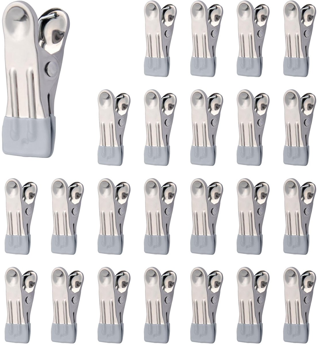 Omgoods - Set van 24 Grijze RVS Wasknijpers voor Diverse Toepassingen