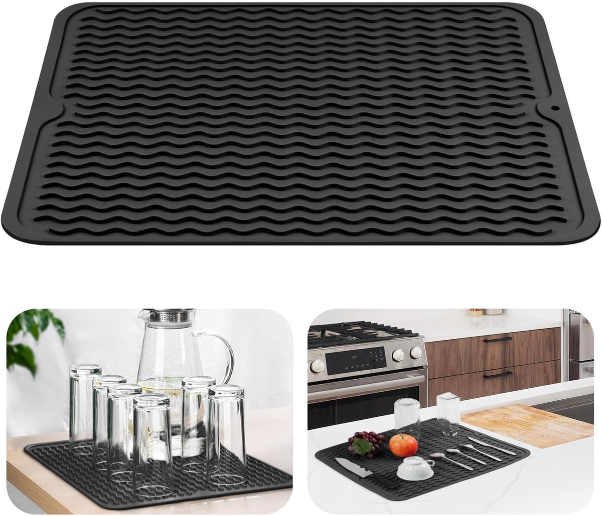 Afdruiprek Mat - Afdruipmat -Siliconen - 40x50 cm - Hittebestendig tot 230°C - Antislip - Voor Keuken en Vaatwerk - Zwart