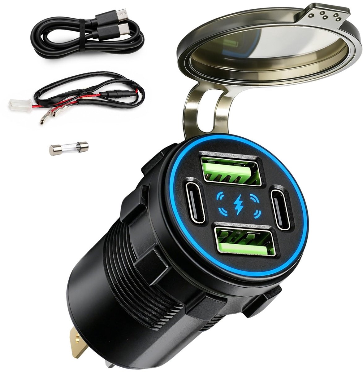 Omgoods - 132W 12V USB Autolader met 4 Poorten