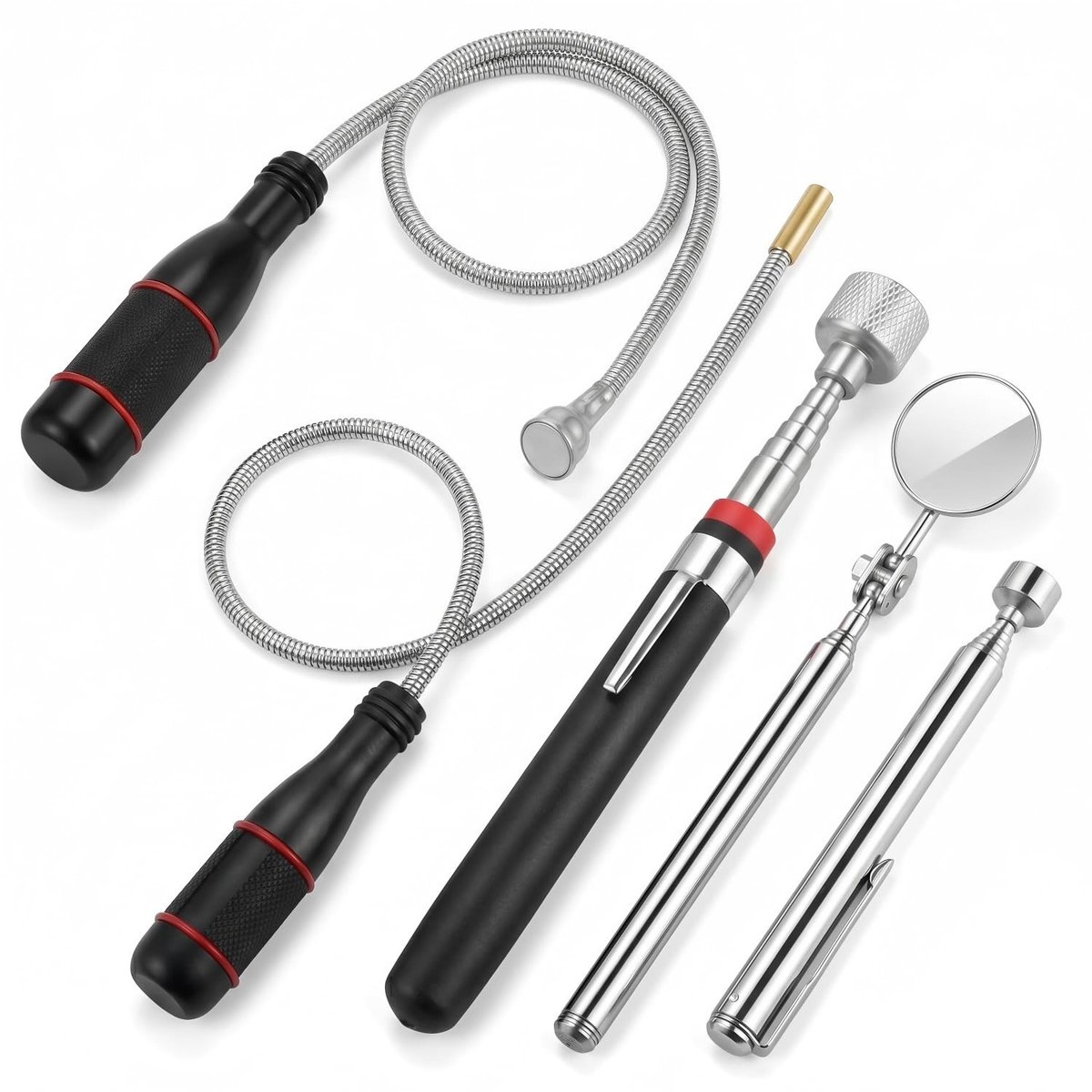 Flexibele Telecopische Magnetische Stang met Ronde Spiegel - Extra Sterk, Ideaal voor Auto, Werkplaats en Thuisgebruik, 5 Stuks