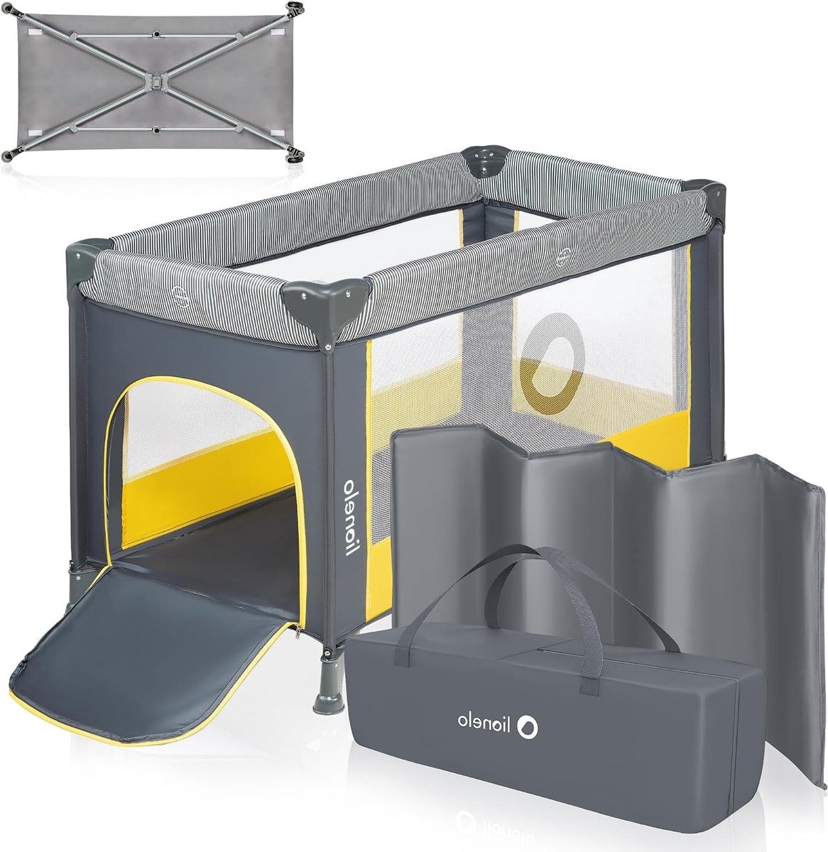 Reisbedje Opvouwbaar - Campingbedje Baby - Veilig Slapen - Met Matras Inclusief - 125x65x73 cm - Geel