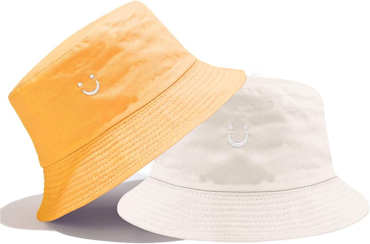 Kinder Zonnehoed - Bucket Hoed - Bescherming Tegen Zon - Dubbelzijdig Bedrukt - Leeftijd 2-8 Jaar - Beige Geel