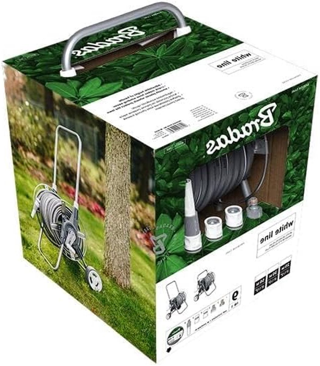 Slangwagen Set - Waterslang Trolley - Tuin Bewatering - Instelbare Handgreep - 50m Slang - Zilver Wit