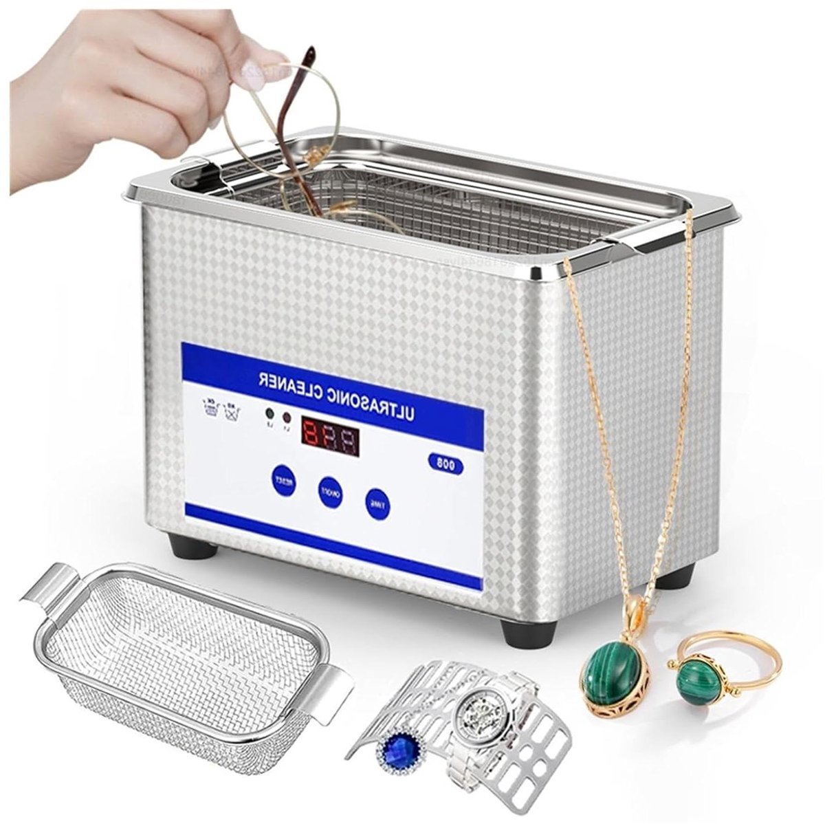 Ultrasone Reiniger - Reinigingsapparaat - Schoonmaken Sieraden - 40KHZ Hoge Frequentie - 0.8L Tank - Zilver